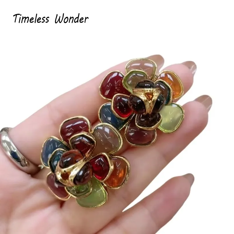 

Timeless Wonder Fancy 3D Geo Glass Floral Clip Earrings for Women Designer Jewelry Runway Gift Brincos Sweet Top 4263