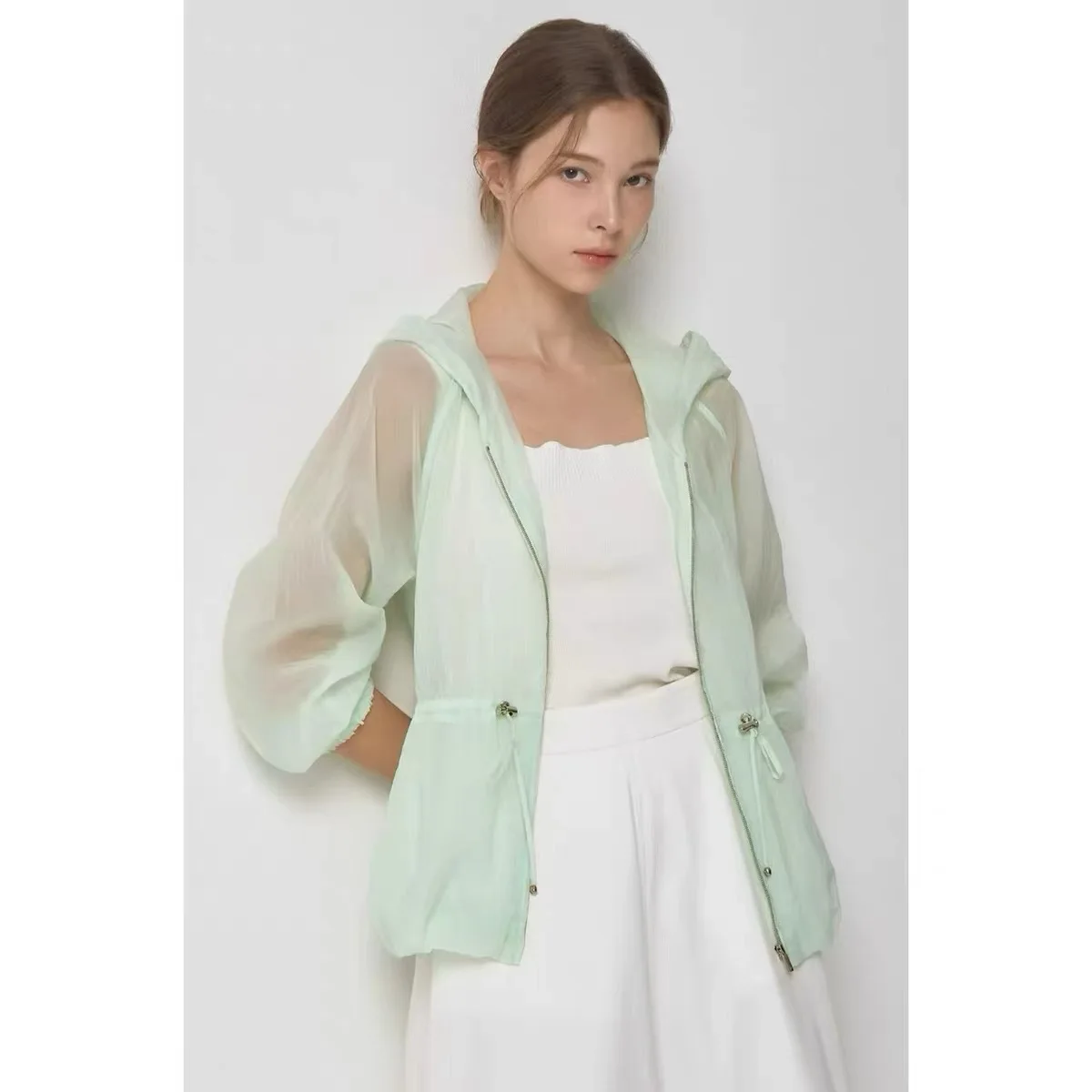 

Lemon Cheese Lightweight Zipper Hoodie Casual Versatile Slimming Summer Outerwear Women's Commute Style Loose Fit Long Sleeve