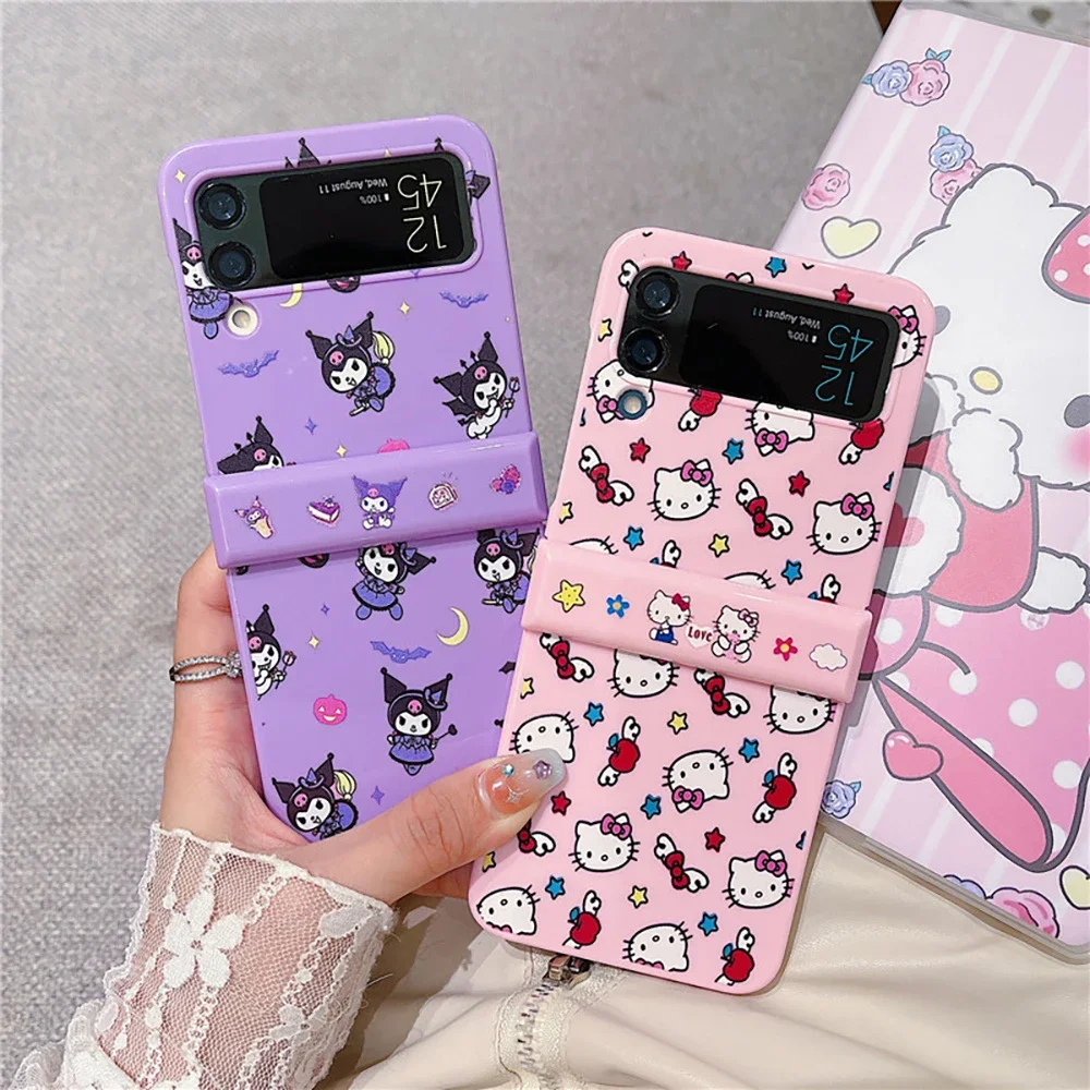 

Kawaii Cartoon Kuromi Hello Kitty Phone Case for Samsung Galaxy Z Flip 3 4 Z Flip 5 6 5G PC Hard Anti-drop Back Cover Funda Gift