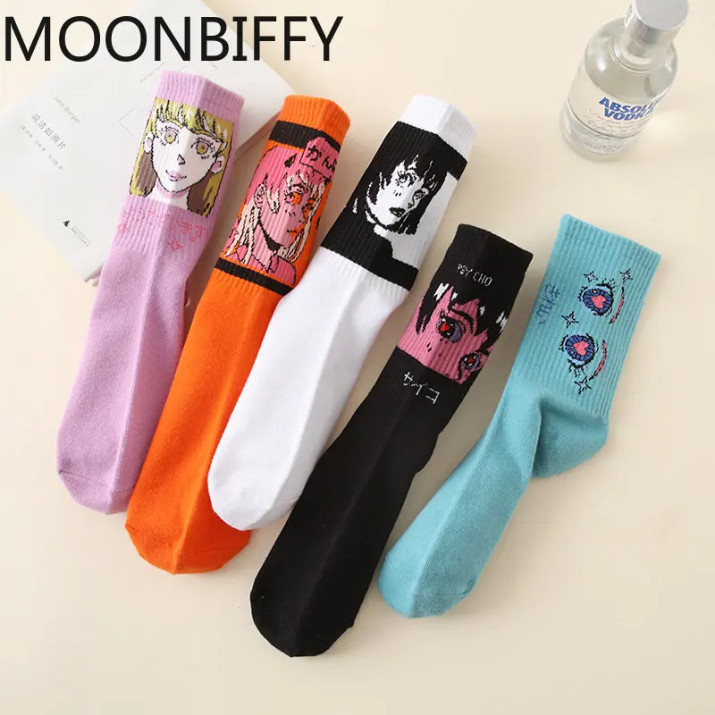 2024 Japanese Ins Comics Tide Socks Simple Skateboard Mid-tube Illustration Women Gifts for Girls Cute Sports Socks Calcetines