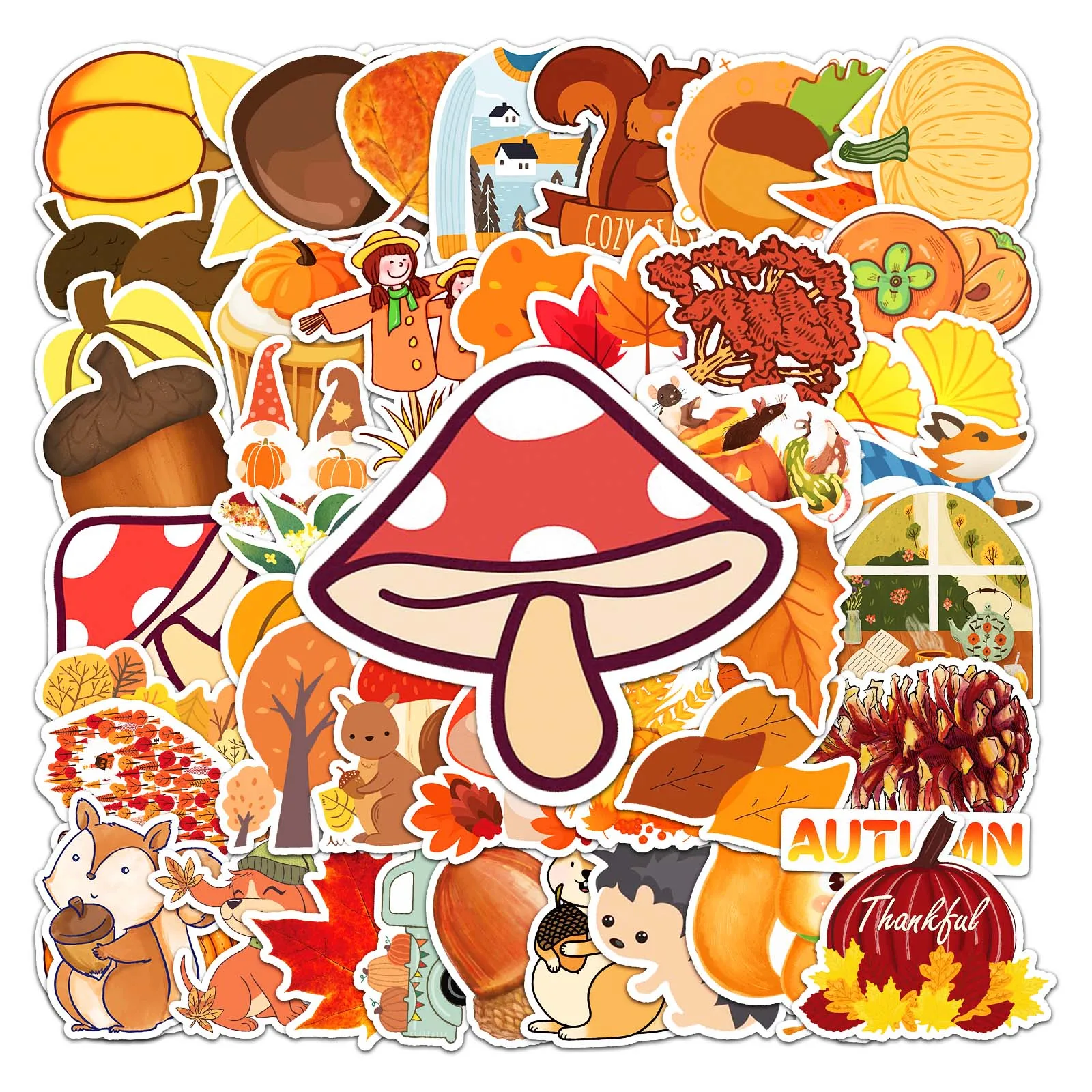 50Pcs Autumn collection Cartoon Cute Waterproof Sticker Skateboarding Snowboard Retro Vinyl Sticker