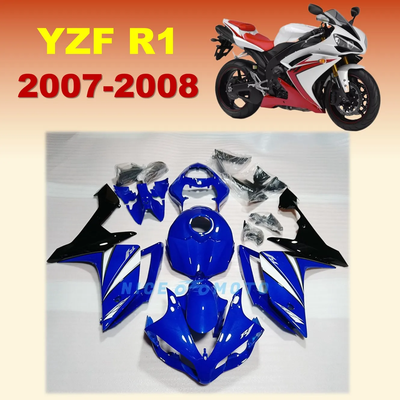 ZXMT Motorcycle Fairing Kit for YAMAHA YZF R1 07 08 YZFR1 2007 2008 Full Body Kit ( Fuel Tank Cover)