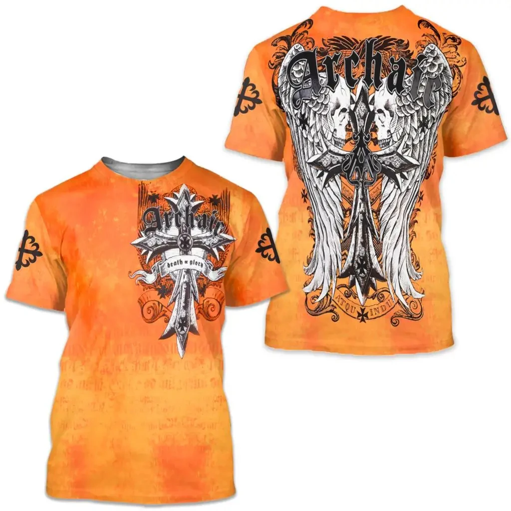 Archaic By Affliction Colisson 3D Graphic Print Short Sleeve Men's T-Shirt Vintage T-Shirt Street Trend Loose Top