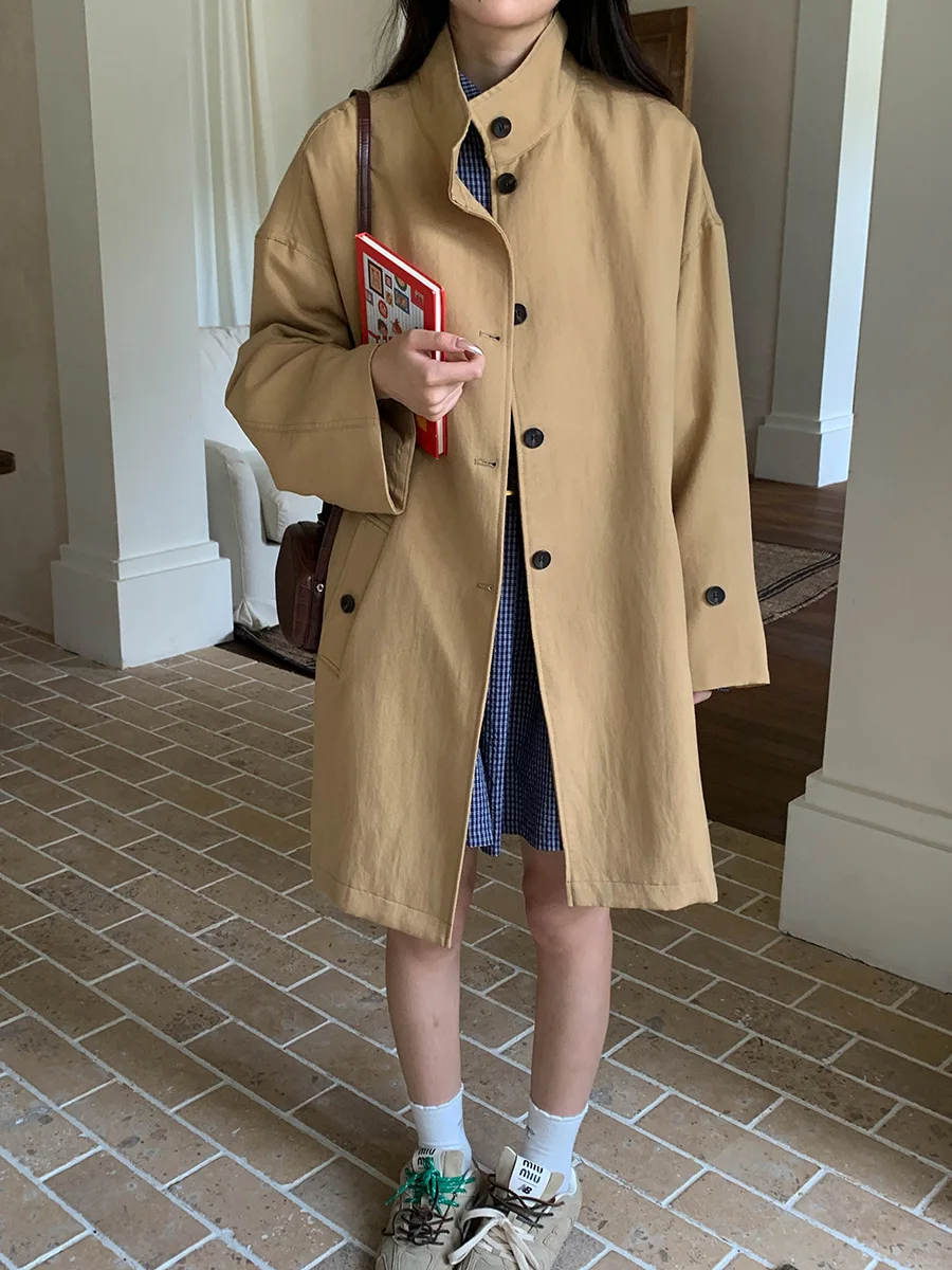 

Ранняя осень, новая высококачественная ветровка средней длины с воротником-стойкой