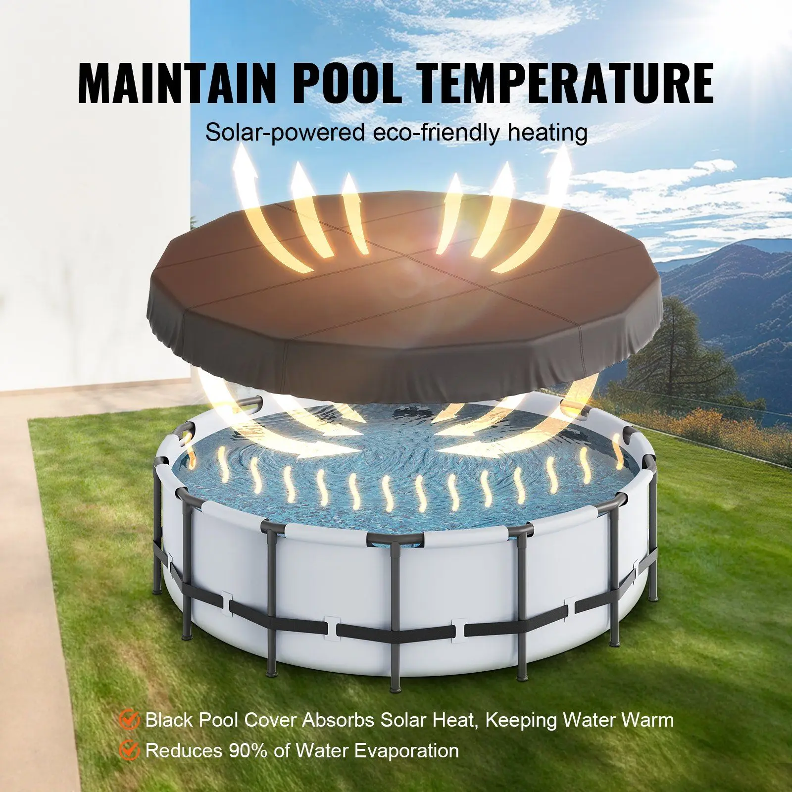 Couverture solaire ronde pour piscines hors sol, tissu Oxford 420D, couverture de piscine de sécurité avec design Wstring de proximité, nouvelle fédération 15