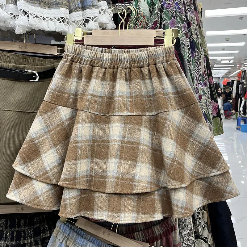 

Шерстяная клетчатая юбка женская корейская офисная короткая юбка с рисунком в стиле ретро осень-зима новая лоскутная дизайнерская полуюбка с эластичной резинкой на талии