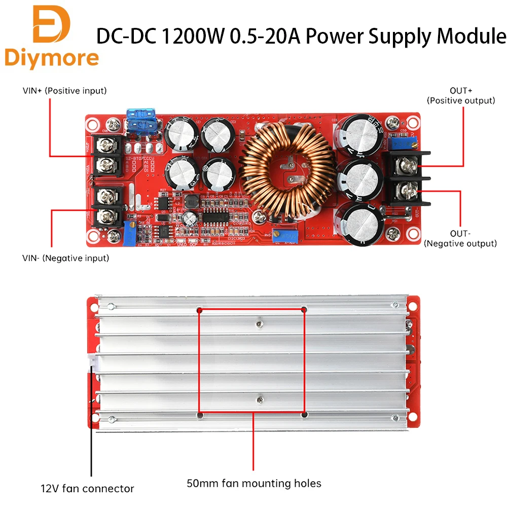 DC-DC 1200W 0,5-20A DC Konverter Boost Step-up Netzteil Konvertierungsmodul 8-60V OUT 12-80V 150KH