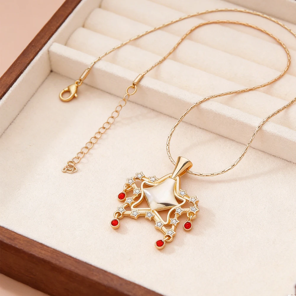 Image of Y2k Sternförmiges Halsketten-Set mit klaren roten Edelsteinen für einen hängenden Effekt. Elegante und modische Schmuckaccessoires für Damen