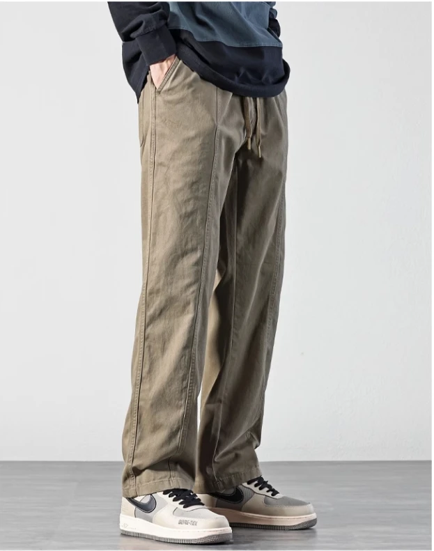 The latest 2024 autumn winter new casual pants men's straight leg cargo pants khaki loose large size pants long pants