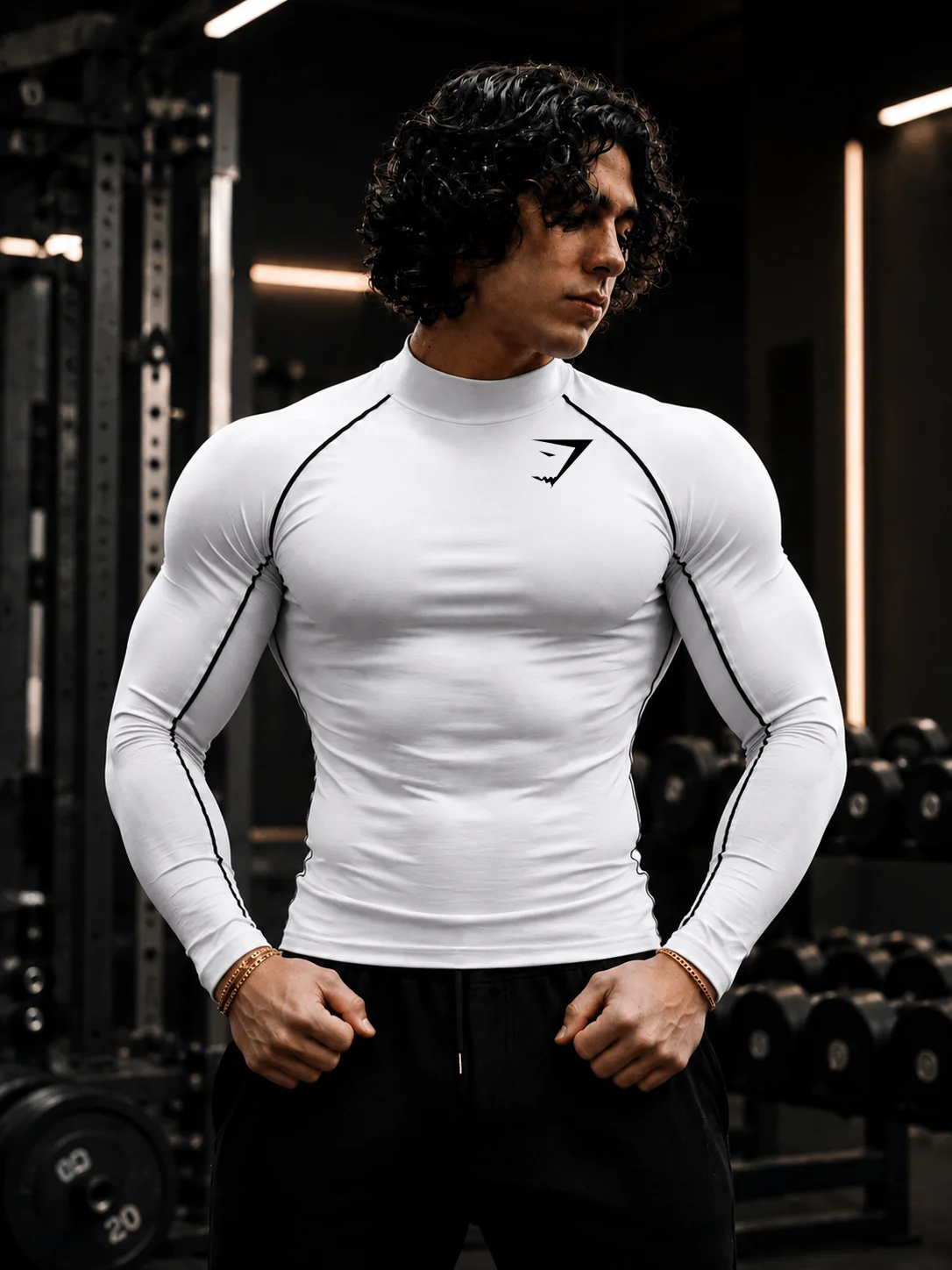 GYMSHARK high neck long sleeved, quick drying exercise and fitness, suitable for gym running and muscle building