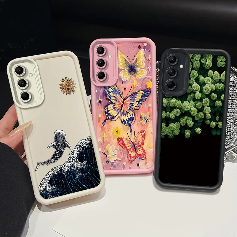 Phone Case For Samsung Galaxy M14 A14 5G Casing Butterfly Whale Pattern Matte Soft Silicone Anti-Fall Shockproof Back Cover