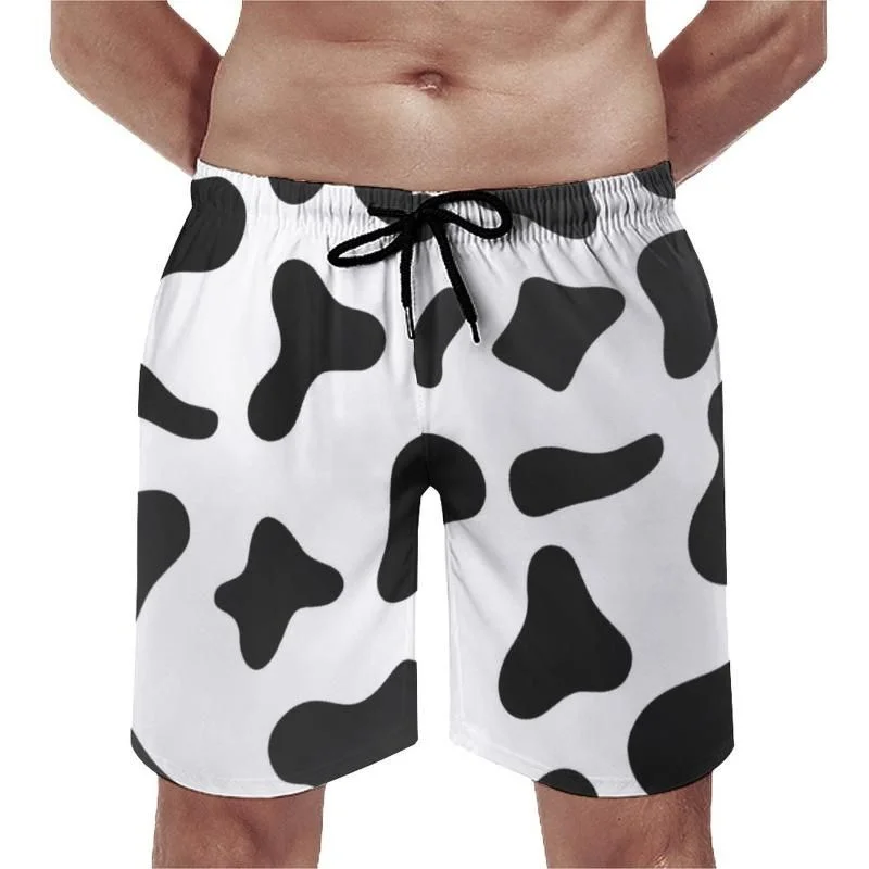 Black And White Cow 3d Print Beach Shorts Men Surf Board Shorts Summer Spots Street Funny Short Pants Fast Dry Swim Trunks