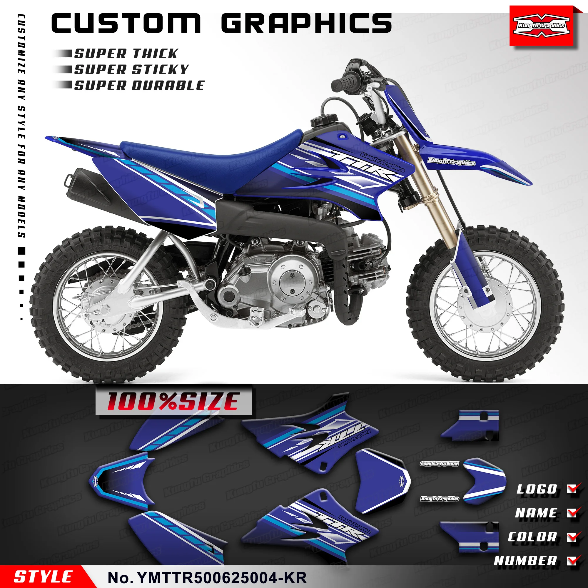 

Наклейка KUNGFU GRAPHICS Racing для Yamaha TT-R50E TTR 50 TT-R50 2006-2026, украшение, YMTTR500625004-KR
