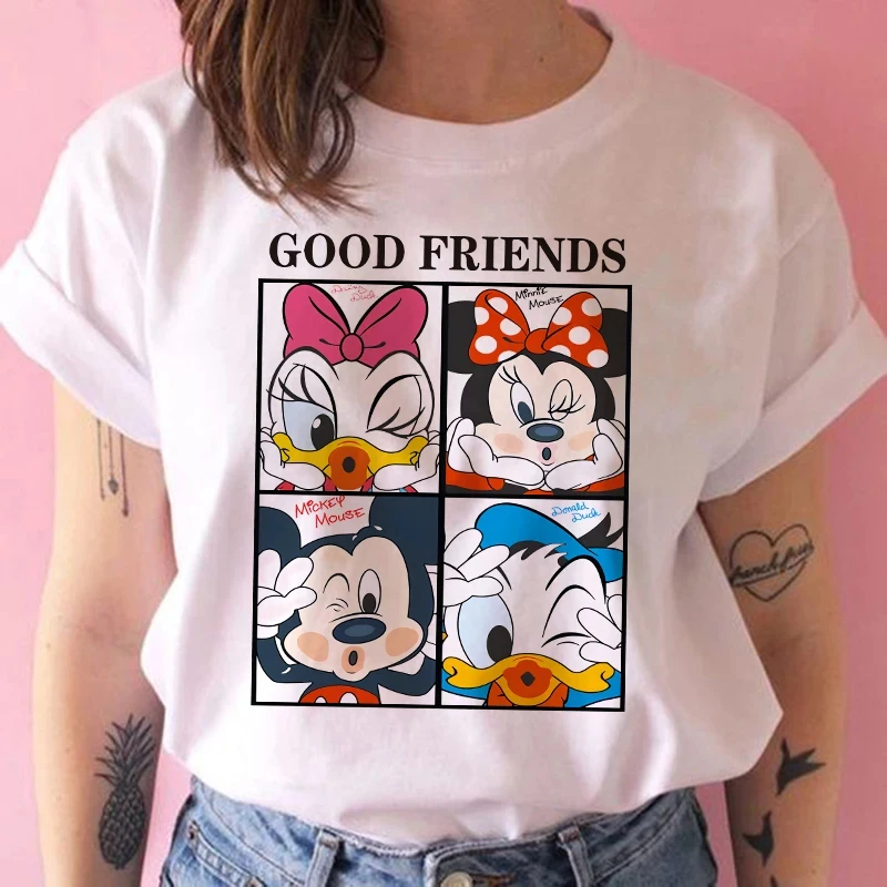 Disney Kawaii Cotton T-Shirts Gothic Fashion Mickey Tshirt Minnie Mouse Cartoon Short Sleeve Women Tops Retro Female Clothes