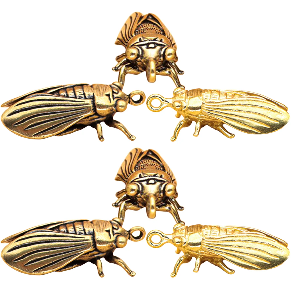 

3pcs Brass Cicada Retro Insect Ornament Smooth Surface Desktop Decor For Living Room Cabinet Vintage Animal Statue