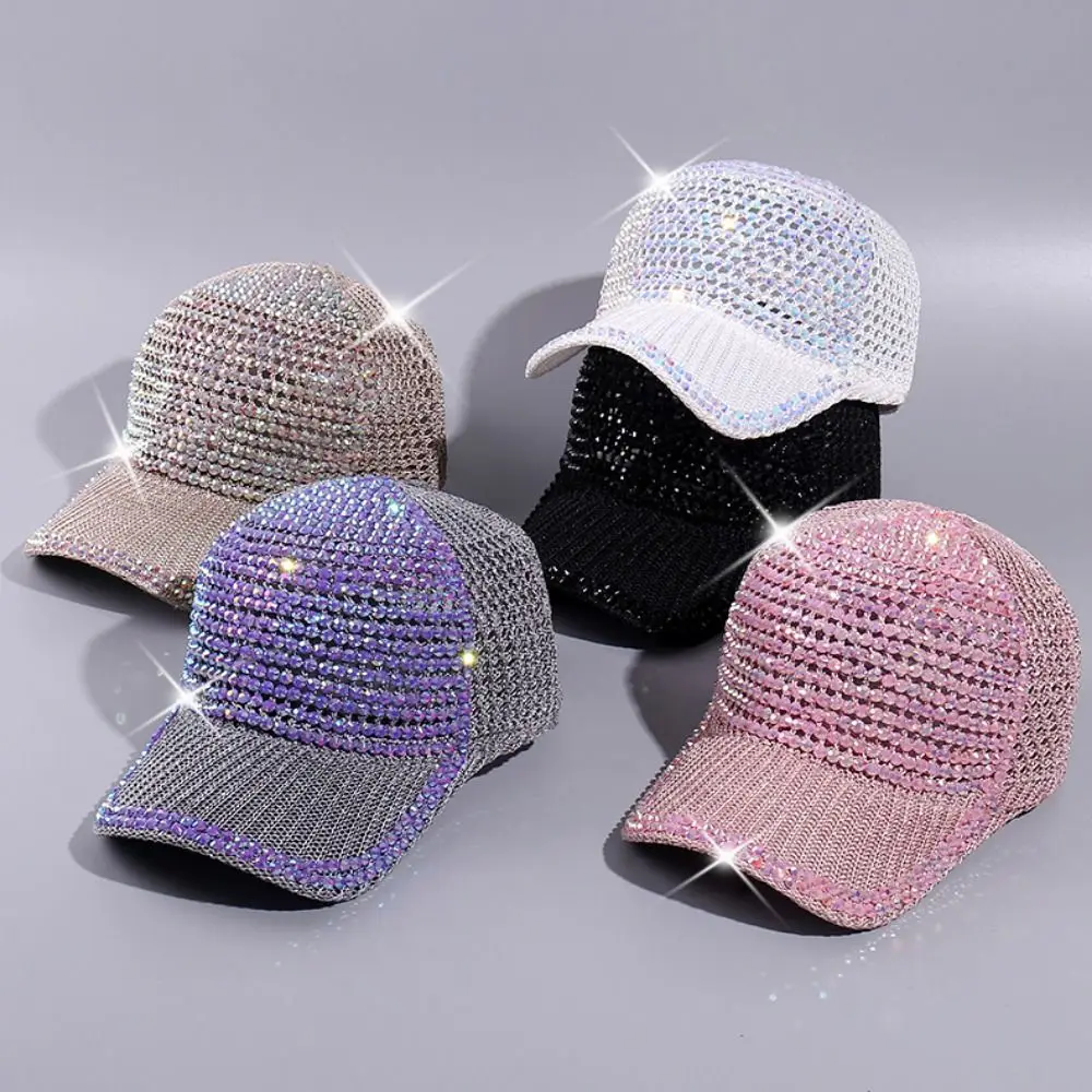 Mesh Rhinestone Baseball Cap Lightweight Breathable Rhinestone Visor Hats Rhinestone Embellished Simple Duck Tongue Hat