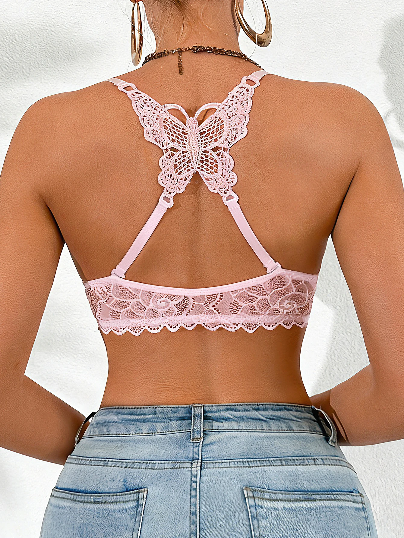 Butterfly Back Damen Spitzen-BH Sexy Vorderverschluss Push-Up BH Mehrweg-Träger Dessous