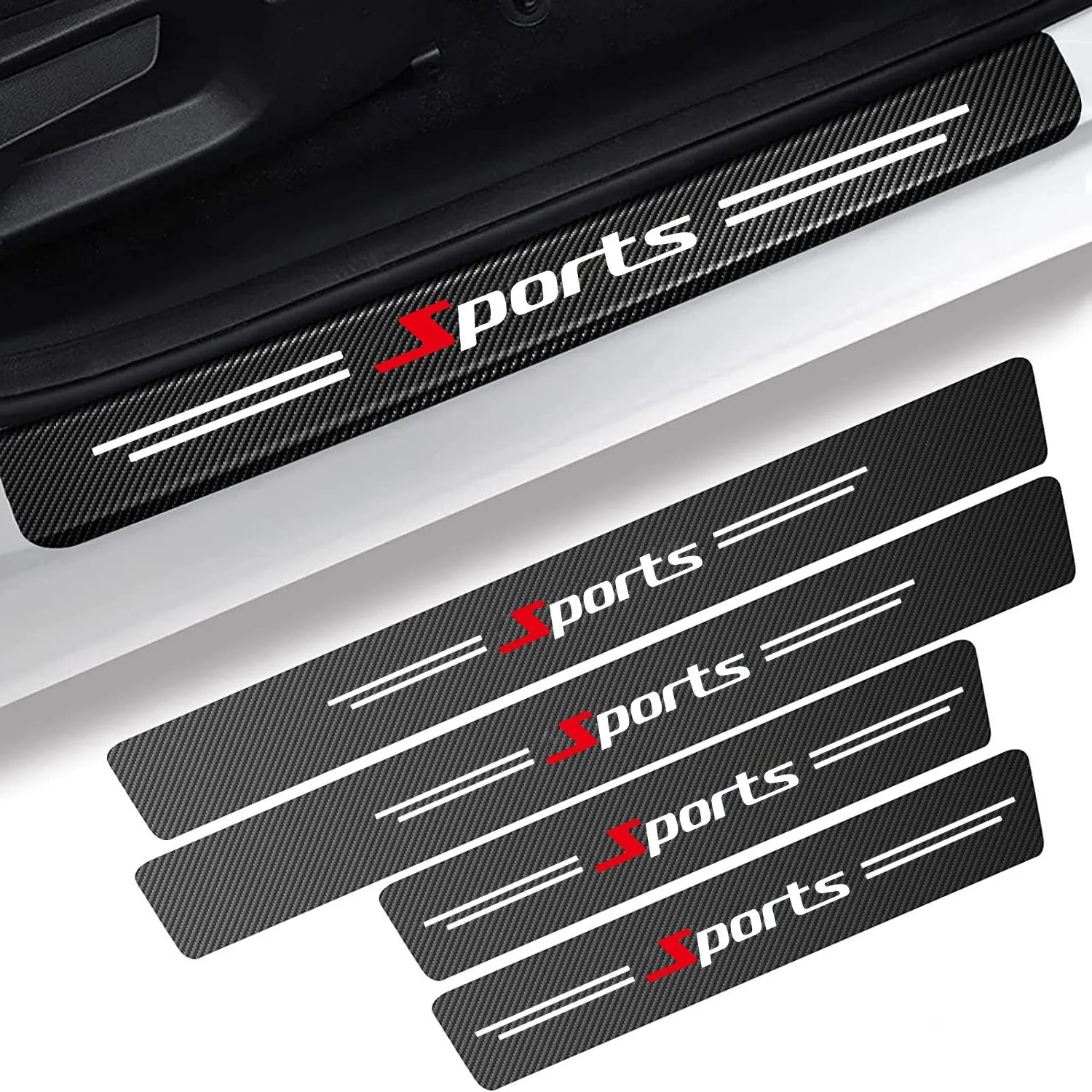4/5PCS SPORTS Logo Carbon Fiber Car Sticker Auto Door Threshold Waterproof Decals For FORD TOYOTA HONDA MAZDA KIA BMW SUBARU