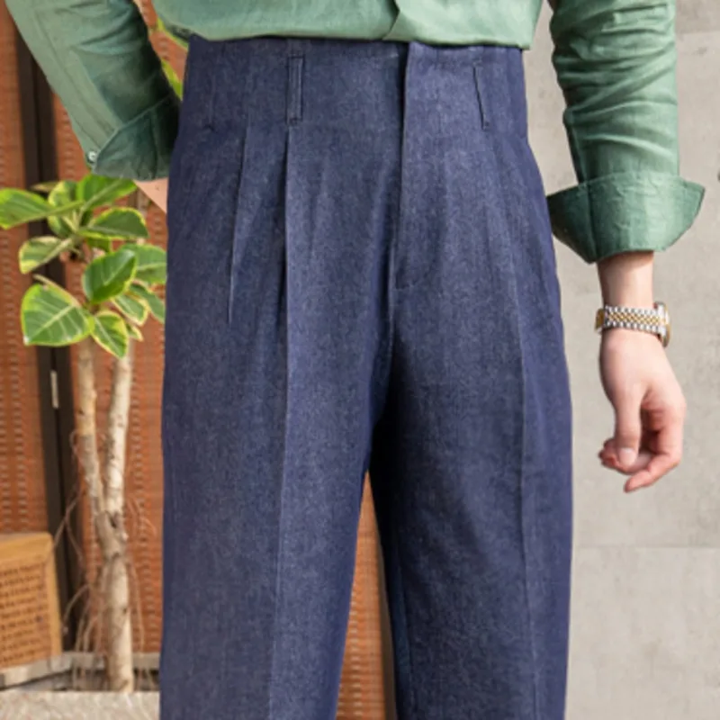 High Waist Trousers Pant For Man OfficeTrouser Business Casual Pant British Social Club Outfits Pantalones Hombre Excluding Belt