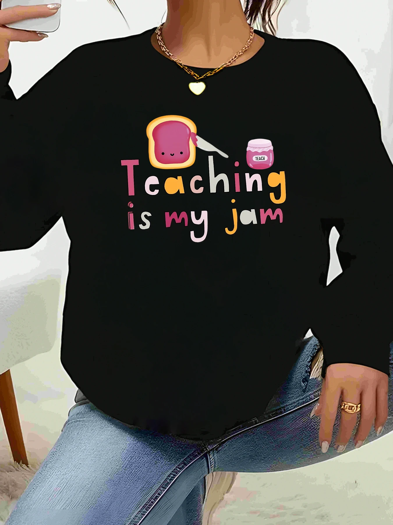 L'enseignement est mon Jam Toast and Jam Print Haut à manches longues Tenue décontractée pour les enseignants