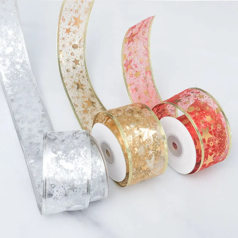 10Yards 5CM 6CM Gold Silver Double-layer Gauze Ribbon For Flower Gift Packaging Christmas Tree Wedding Party Decoration