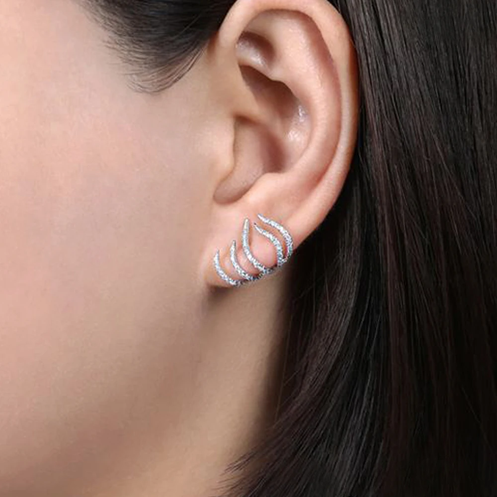 Huitan Trendy Multilayer Claws Stud Earrings for Women Silver Color Fashion Contracted Ear Piercing Accessories Dropship Jewelry