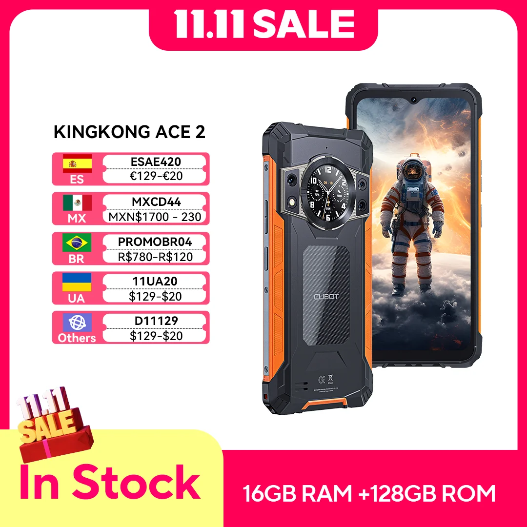 Cubot Kingkong Ace 2, Ultra-Thin and Robust Smartphone with Android 14, 16 Gb Ram (6 Gb + 10 Gb Expandable), 128 Gb Rom, 6.56 Inch and 90 Hz Screen, Nfc, 5100 Mah Battery, 4g Cell Phone