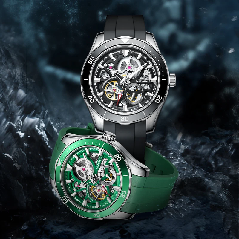Tourbillon Green Watches Automatic Mechanical Man Watches Hollow Out Top Waterproof montres hommes