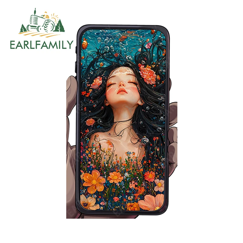 EARLFAMILY The Girl in The Flower Sea Car Sticker Original Mobile Screen Graffiti Act Decal Funny Computer Host Laptop Decor