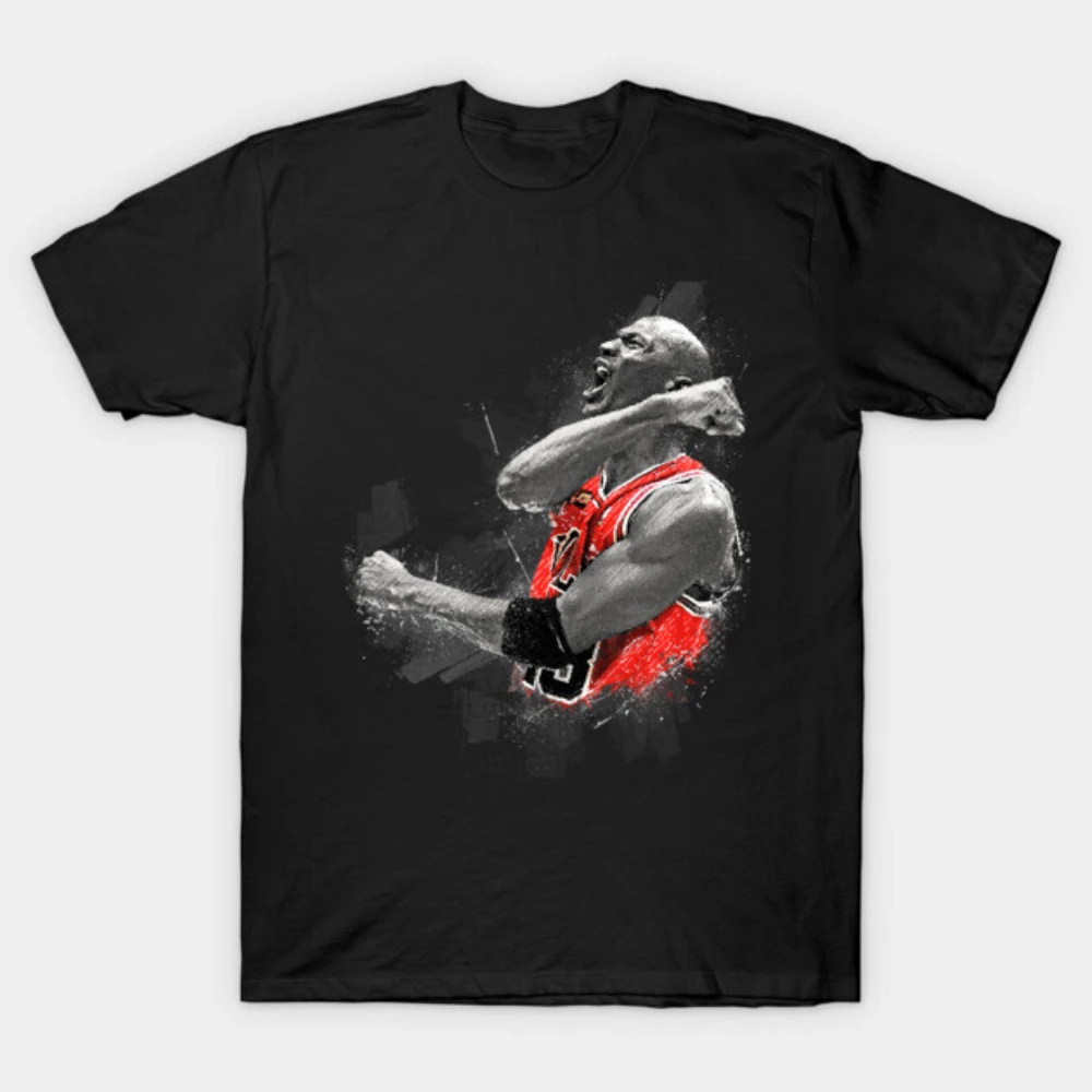 Camiseta de algodón No 23 para hombre y mujer, camiseta con retrato de celebración Splash Art para aficionados clásicos al baloncesto de los Chicago Bulls
