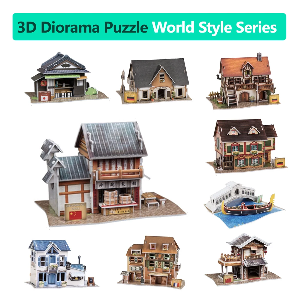 

DIY 3d dimensional paper puzzle assembled model brain teaser learning educational toys kids jigsaw kids architecture T5