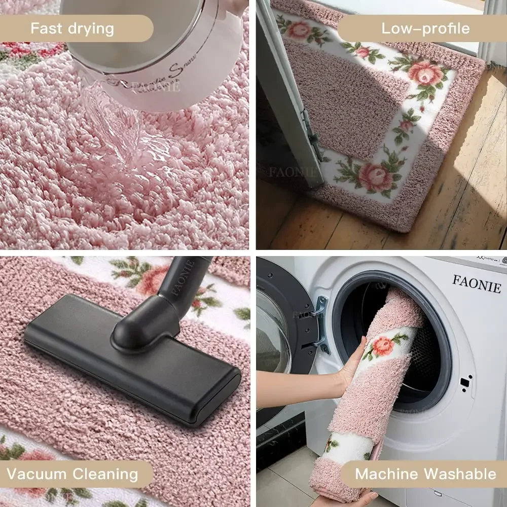 40x60cm Flower Non-Slip Embroidered Doormat Cheap Mat Bathroom Shower Rug Bedroom Living Room Carpet