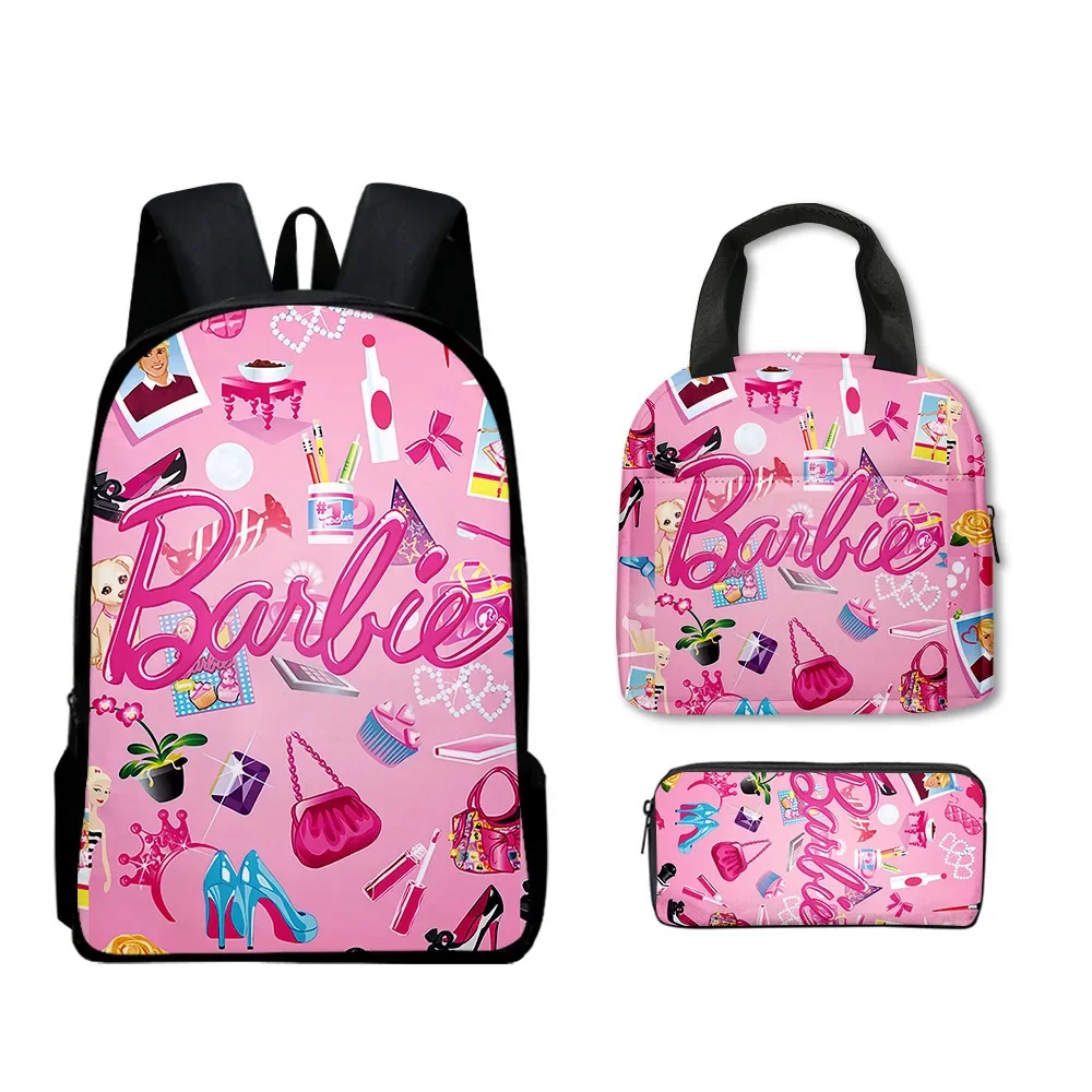 

MINISO 3D New Product Barbie Backpack Children's Lunch Bag Pencil Case Three-piece Set Primary and Middle School Students