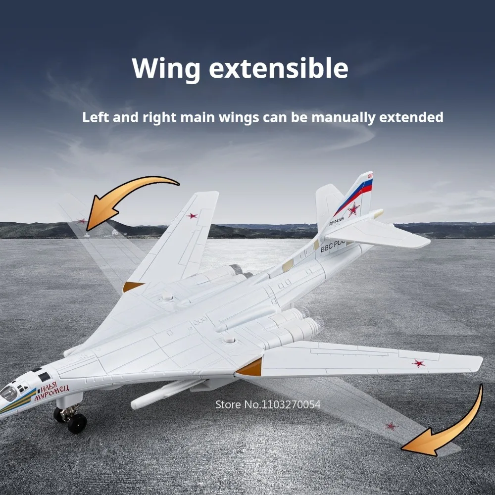 1:144 TU-160 Bomber Alloy Diecast Model Toys Car with Sound Light Pull Back Metal Body Airplane Military Models Ornaments Gifts
