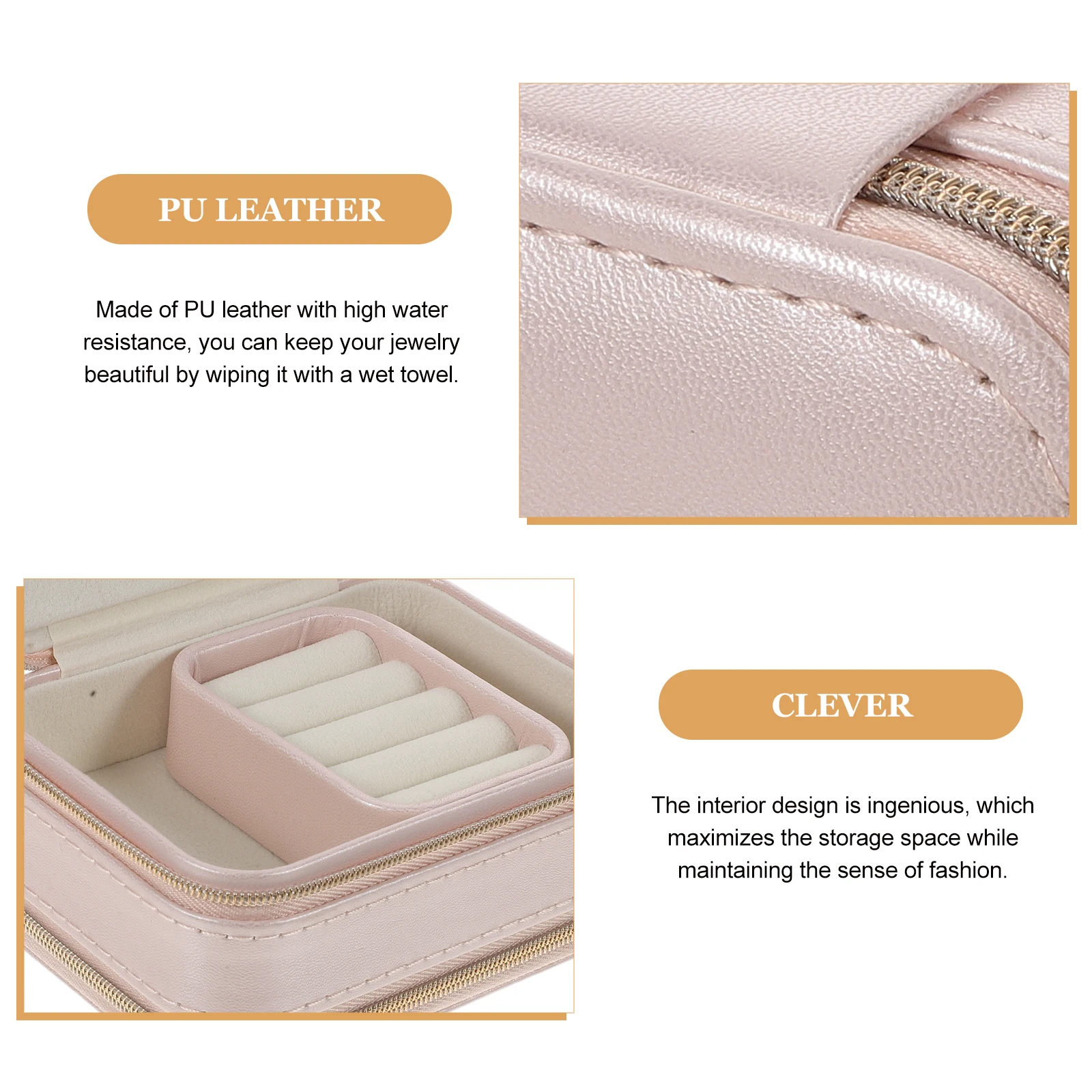 

Jewelry Organizer Clear Lid Double-Layer Box Rings Holder Portable Pink Flannel