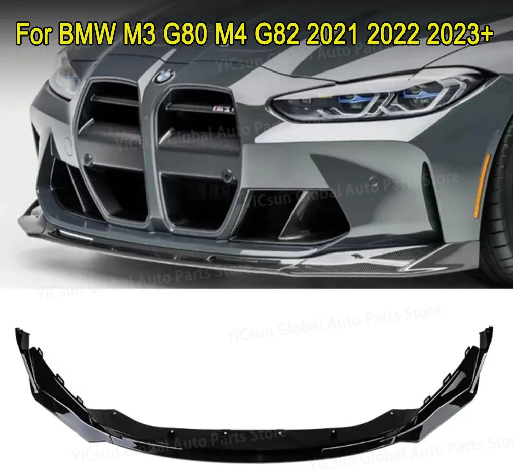 

Gloss Black Front Bumper Lip Spoiler Diffuser Splitters Body Kit Aprons Cover Guard Trim For BMW M3 G80 M4 G82 2021 2022 2023+