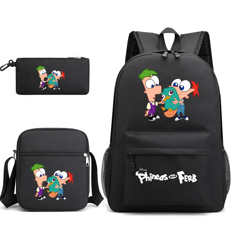 Imagem -03 - Disney Phineas e Ferb Adolescente Estudantes Mochilas Mochilas Lápis Case Shoulder Bags Sets Meninos e Meninas Mochilas Escolares Pcs