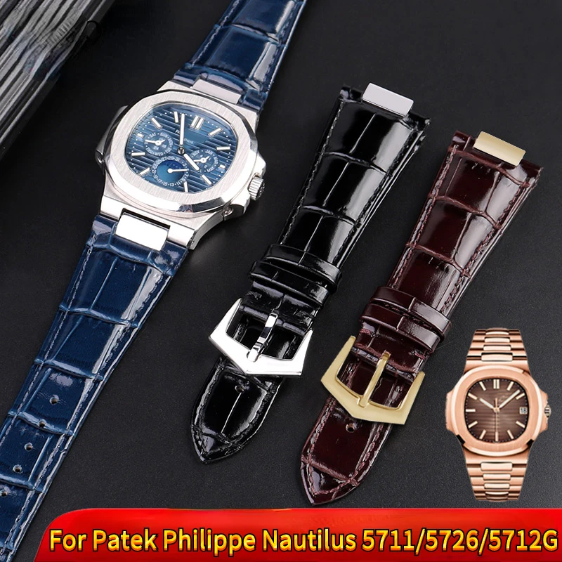 For Patek Philippe Nautilus 5711 5712g 5724 5726 watchband 25X13mm Genuine Leather Watch Strap connector wristband men Bracelet