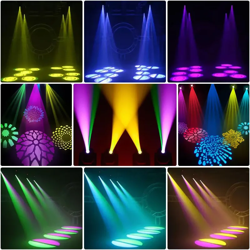 200W LED Professional Moving Head Light Gobo Pattern 5-Facet Prism RGB Halo Zoom DMX Activated Stage Light Club Bar KTV Party