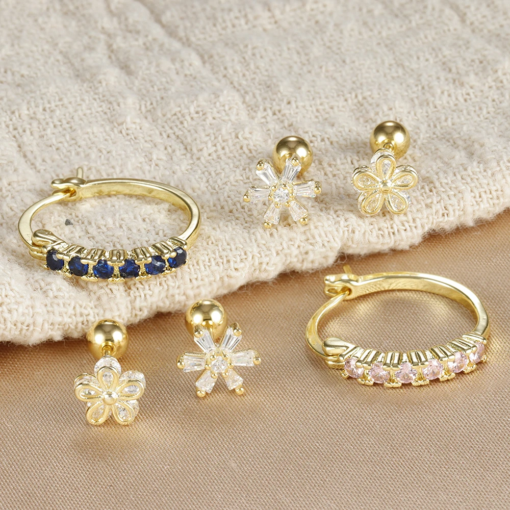 3PCS Creative Snowflake Zircon Ear Bone Nail Piercing Stud Earring Sets for Women Fashion Flower Helix Piercing Earrings Jewelry