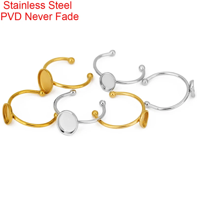 10pcs 5x7 6x8 8x10 mm Oval Stainless Steel Ring Base Blanks PVD Never Fade Cabochon Trays Ring Settings For DIY Jewelry Making