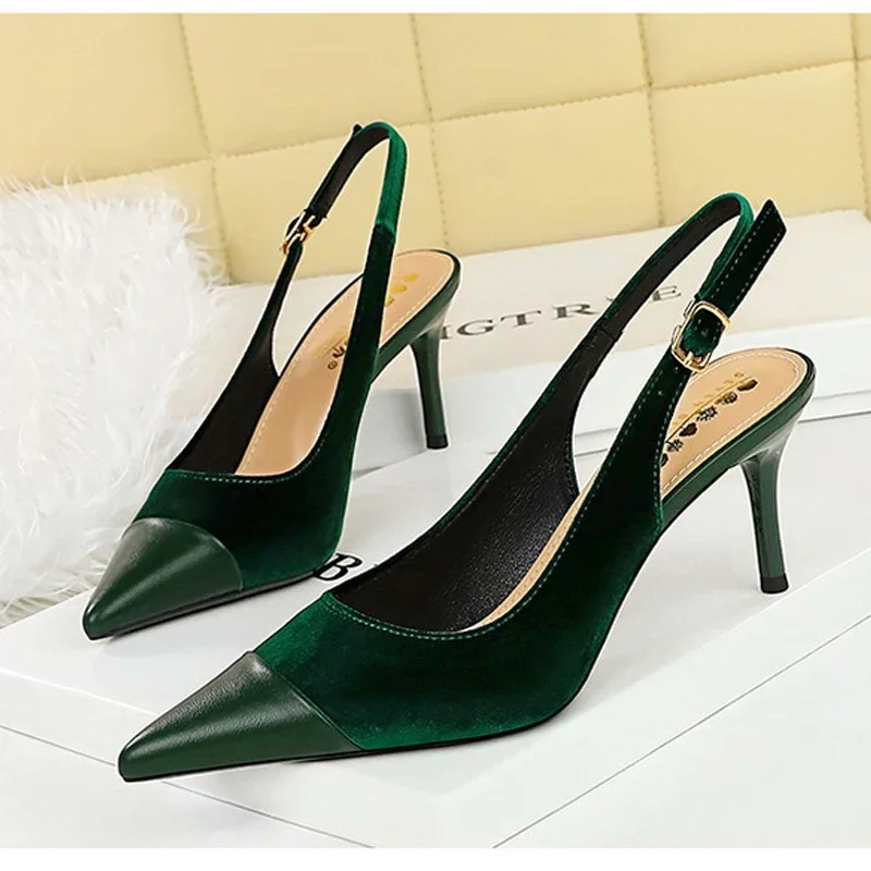 Bigtree moda dedo do pé apontado mulher bombas saltos finos oco fivela cinta concisa festa senhoras sapatos zapatillas de mujer