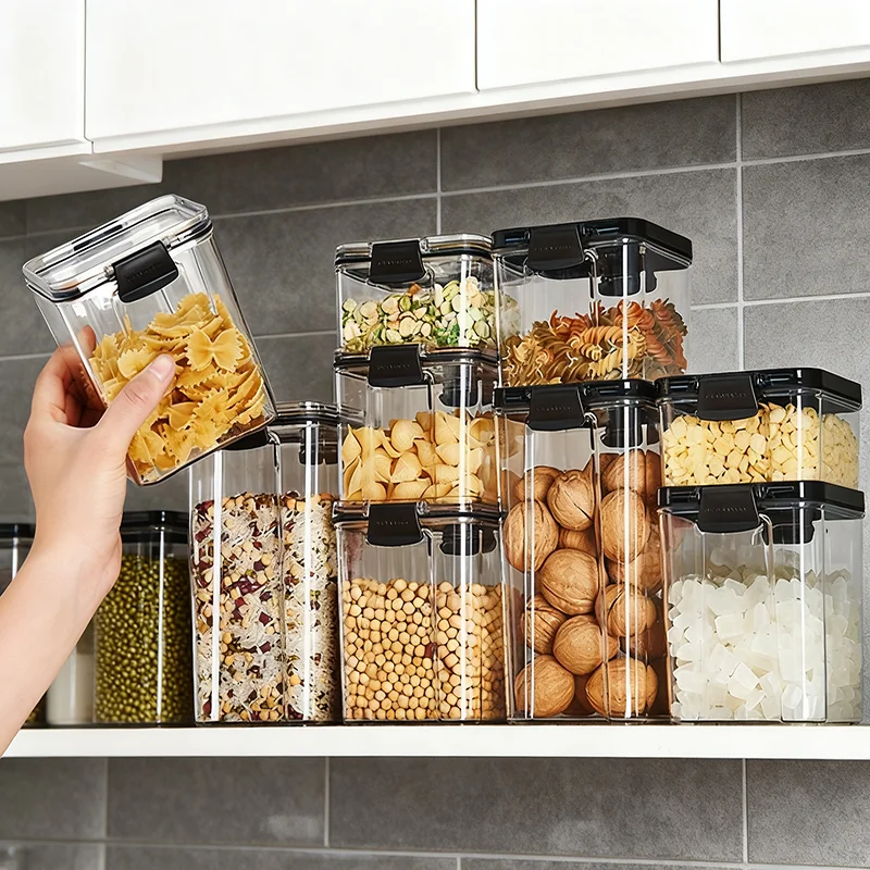Contenedores herméticos para almacenamiento de alimentos, juego de tarros de cocina transparentes de 460-1800 ml para alimentos secos, pasta, fideos, apilables