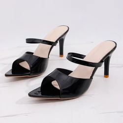 New Summer Block-heeled Sandals for Women Shiny Heeled Slippers Roman Semi-slippers women shoes
