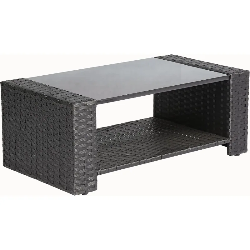 Ensemble de jardin en rotin, mobilier d'extérieur complet, noir, 4 pièces