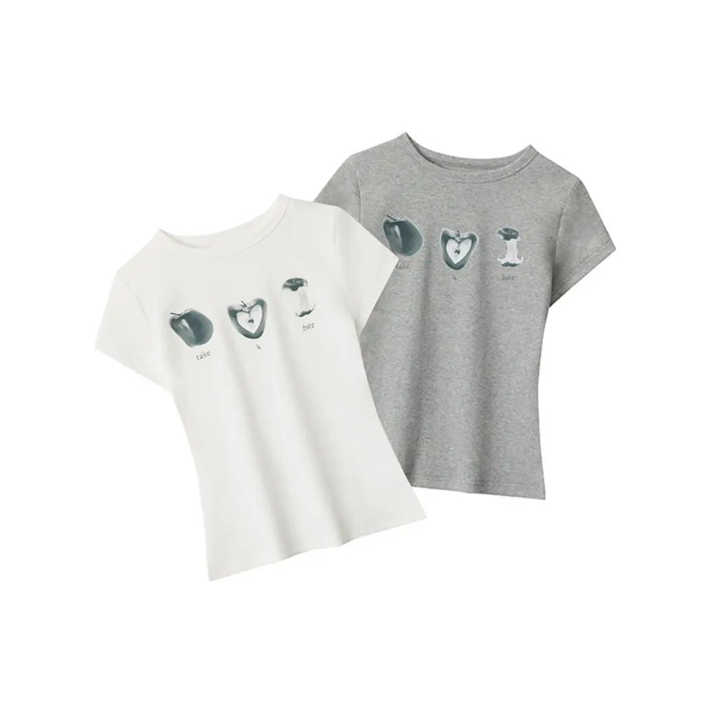 

HeyHenry Women's Slim-fit Short-sleeved T-shirt round Neck Apple Print Top for Summer New Collection