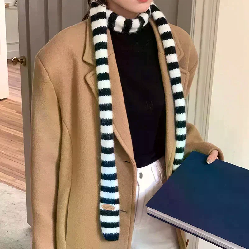 Autumn And Winter Striped Style High-end Versatile Warm Scarf Korean Style Atmosphere Neck Protection Narrow Scarf