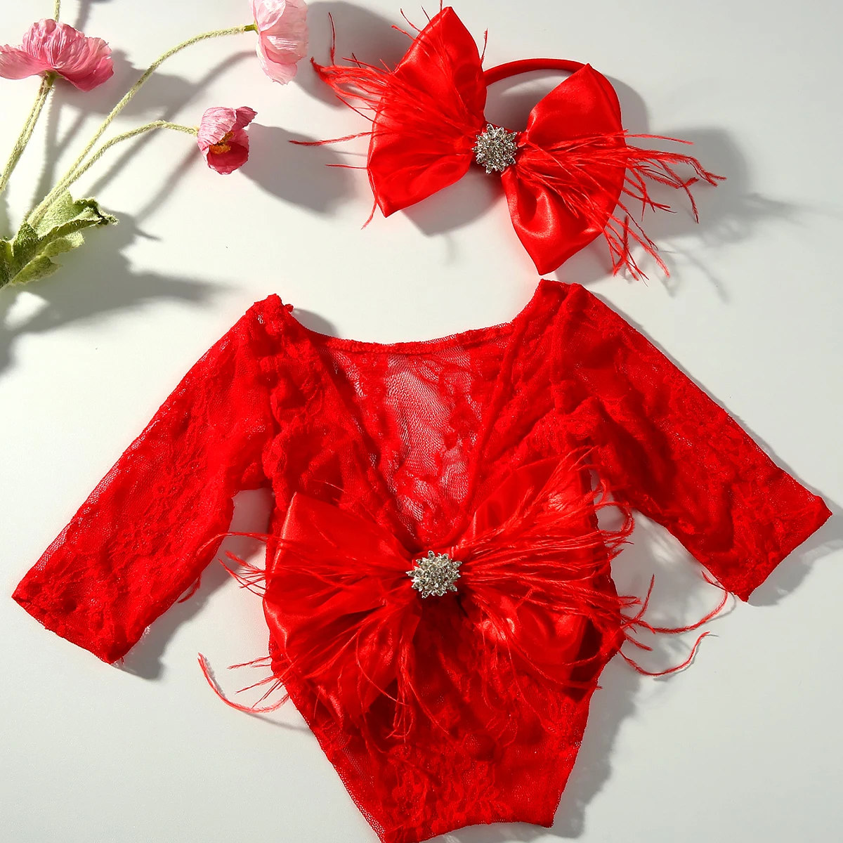 Ylsteed Newborn Lace Romper Photography Outfit Baby Girl Back Big Bow Costume for Photoshoot Infant Picture Props