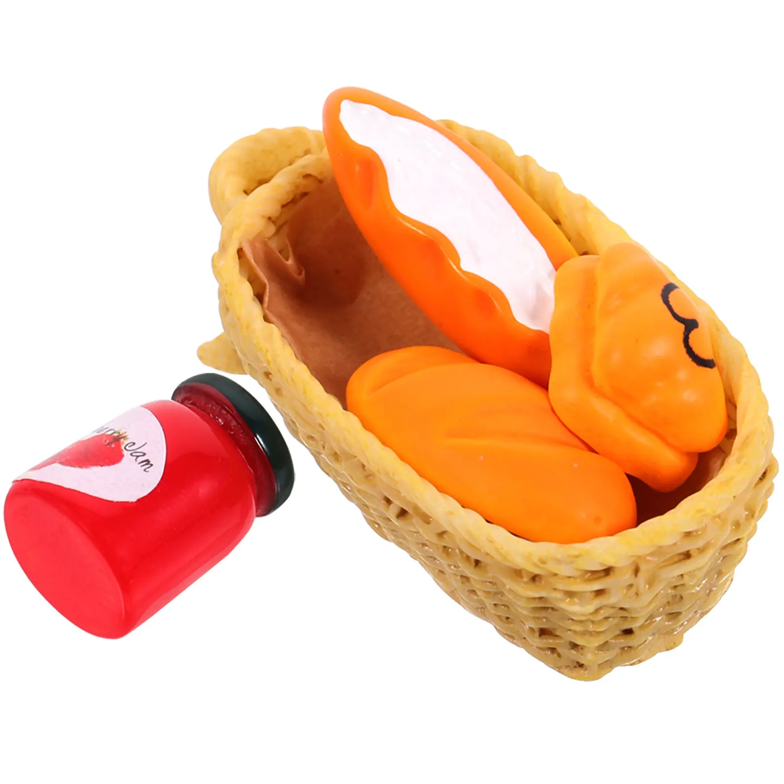 

1Set Mini Bread Basket Simulation Food Decor Resin Lifelike Photo Prop Home Ornament Miniature Bread Jam Bottle Accessories