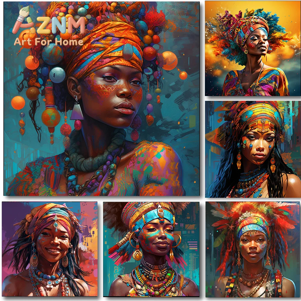 African Traditional Culture Black Woman Portrait Posters Prints Color Family Art Canvas Painting Living Room Home Decor Picture